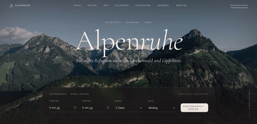 Website-Designbeispiel Hotel Alpenruhe