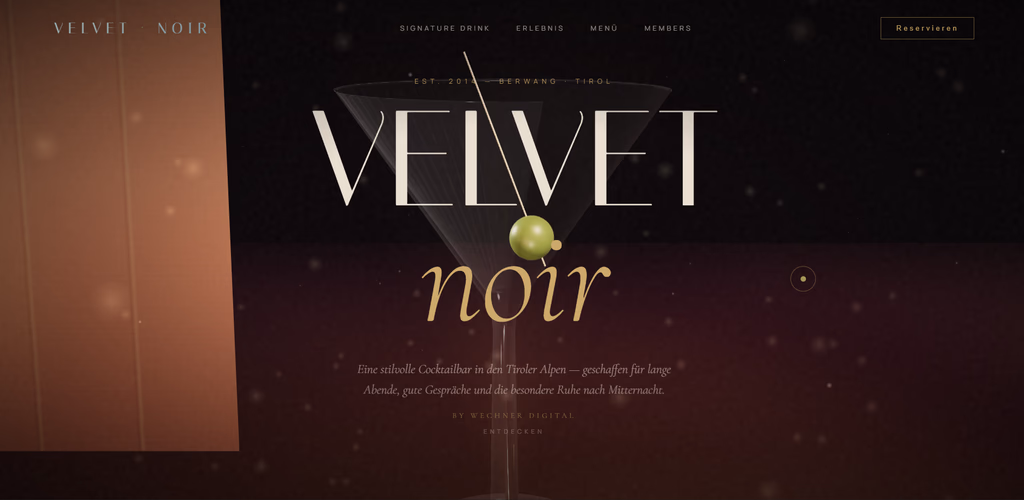 3D-Website-Designbeispiel Cocktailbar Velvet Noir